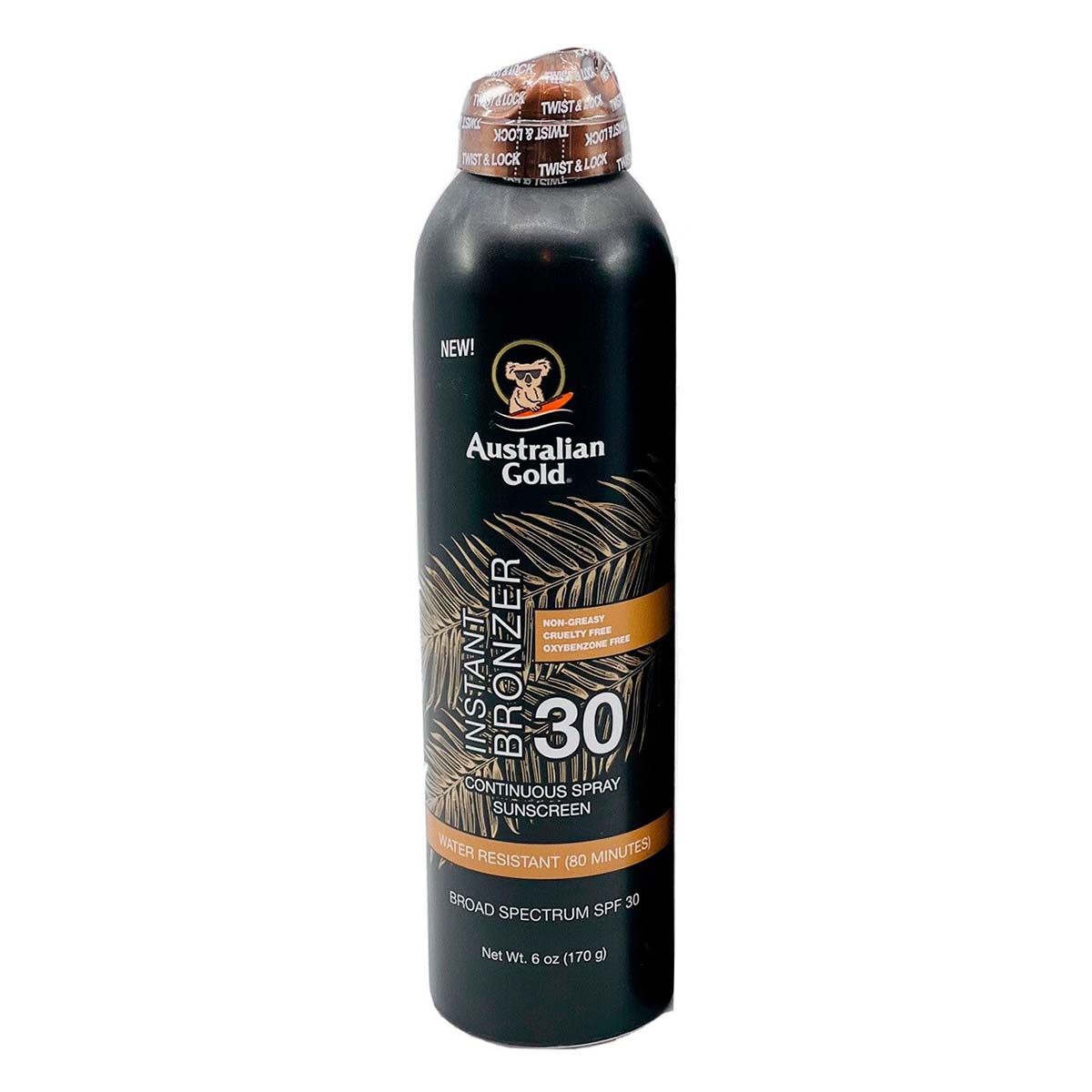Australian Gold Broad Spectrum SPF 30 Instant Bronzer Sunscreen Continuous Spray 6 Oz