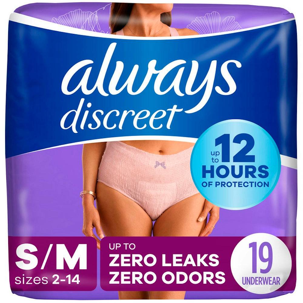 Always Discreet Incontinence Underwear for Women, Maximum Absorbency, S/M, 19 Ct