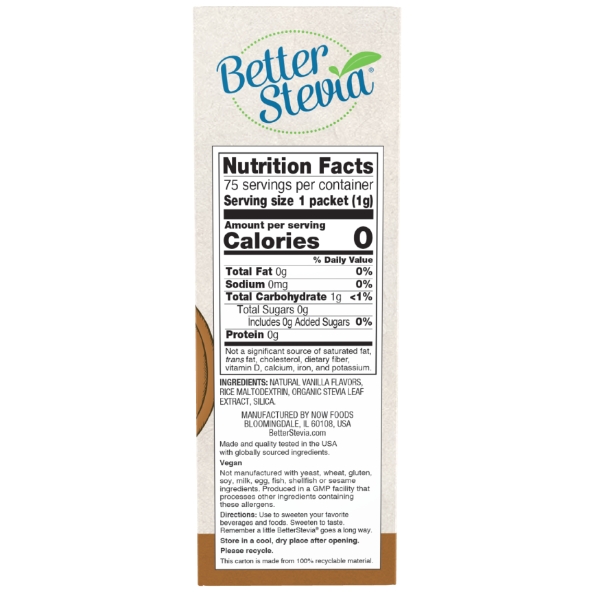 Now Foods BetterStevia French Vanilla 75 Packets Per Box - 6863 - 2 Pack
