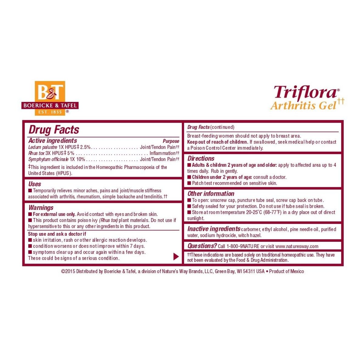 Boericke & Tafel Triflora Arthritis Gel - Natural Relief for Arthritis Discomfort**