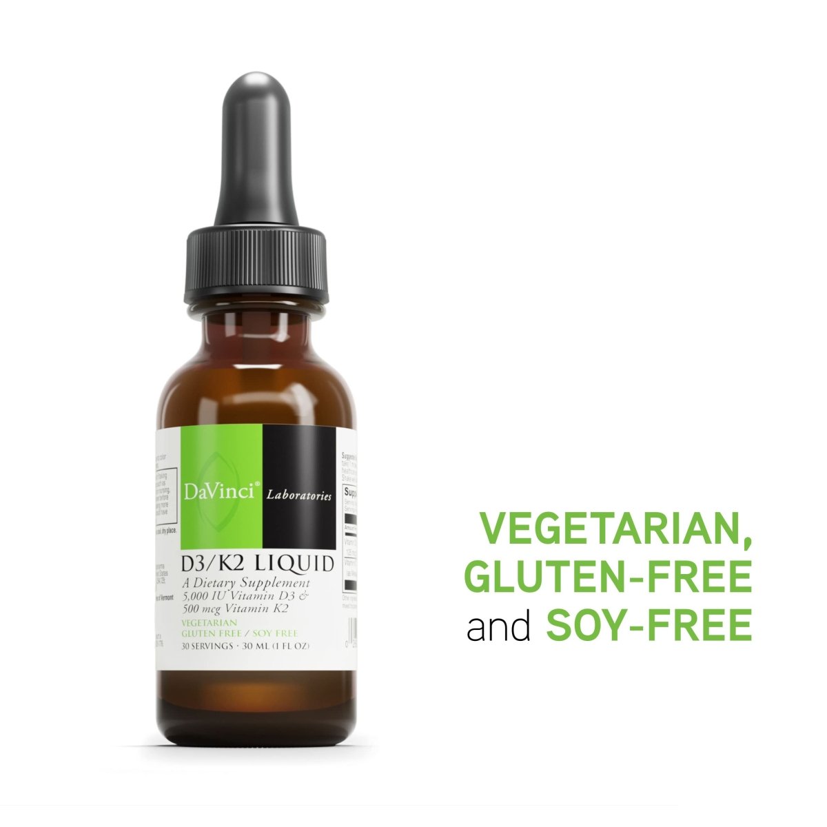 DaVinci Labs D3/K2 Liquid - Dietary Supplement to Support Bone Health, Calcium Balance and Cardiovascular Function* - With Liquid Vitamin D3 and Vitamin D2 - 30 mL