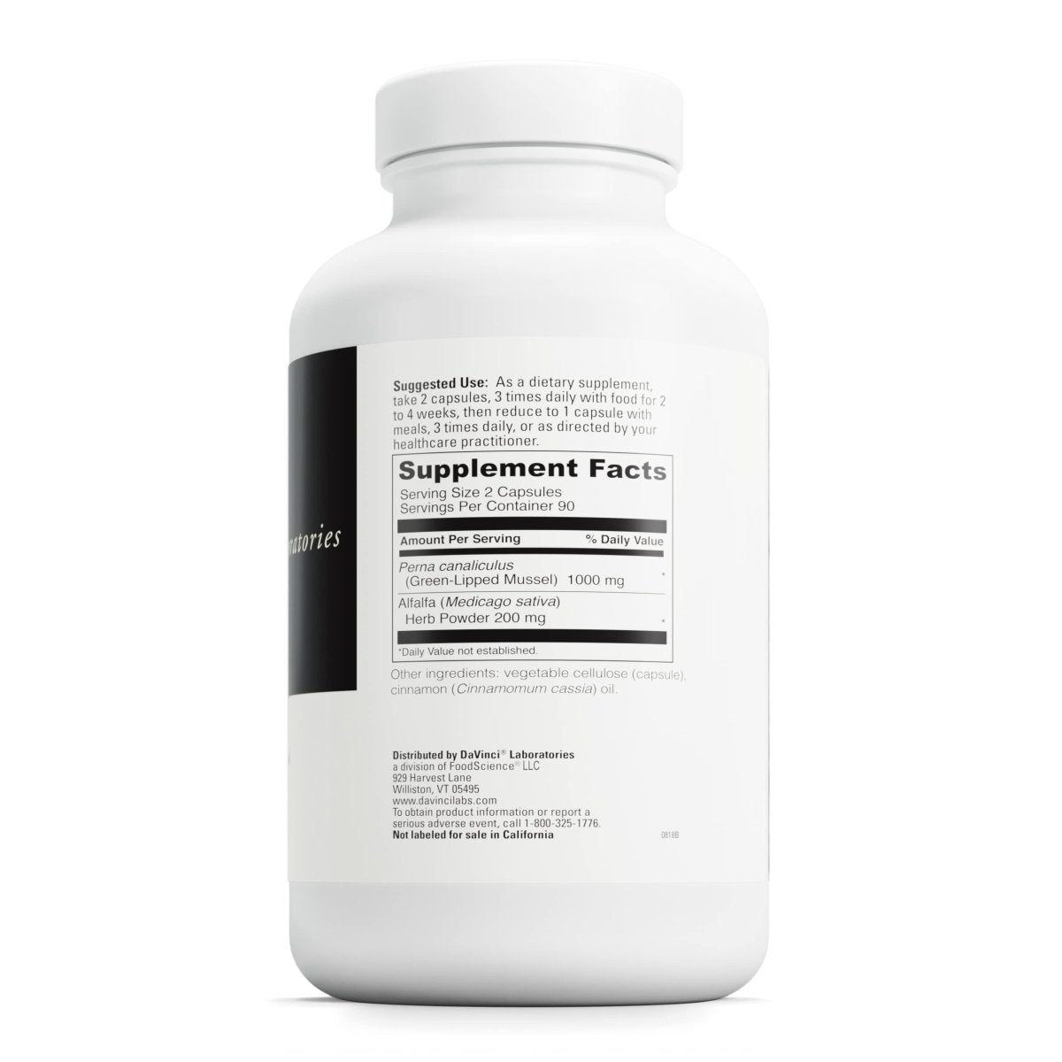 DAVINCI Labs Perna - Dietary Supplement to Support Connective Tissue Health, Joint Comfort and Collagen Production* - with Perna Canaliculus and Alfalfa Leaf - 180 Capsules
