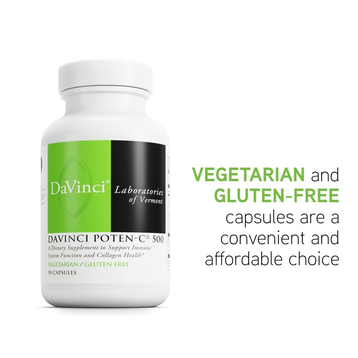 DAVINCI Labs Poten-C 500 - Dietary Supplement to Support Immune System Function & Collagen Health* - with Vitamin C, Calcium, Magnesium, Potassium, and More - Vegetarian - Gluten-Free - 90 Tablets
