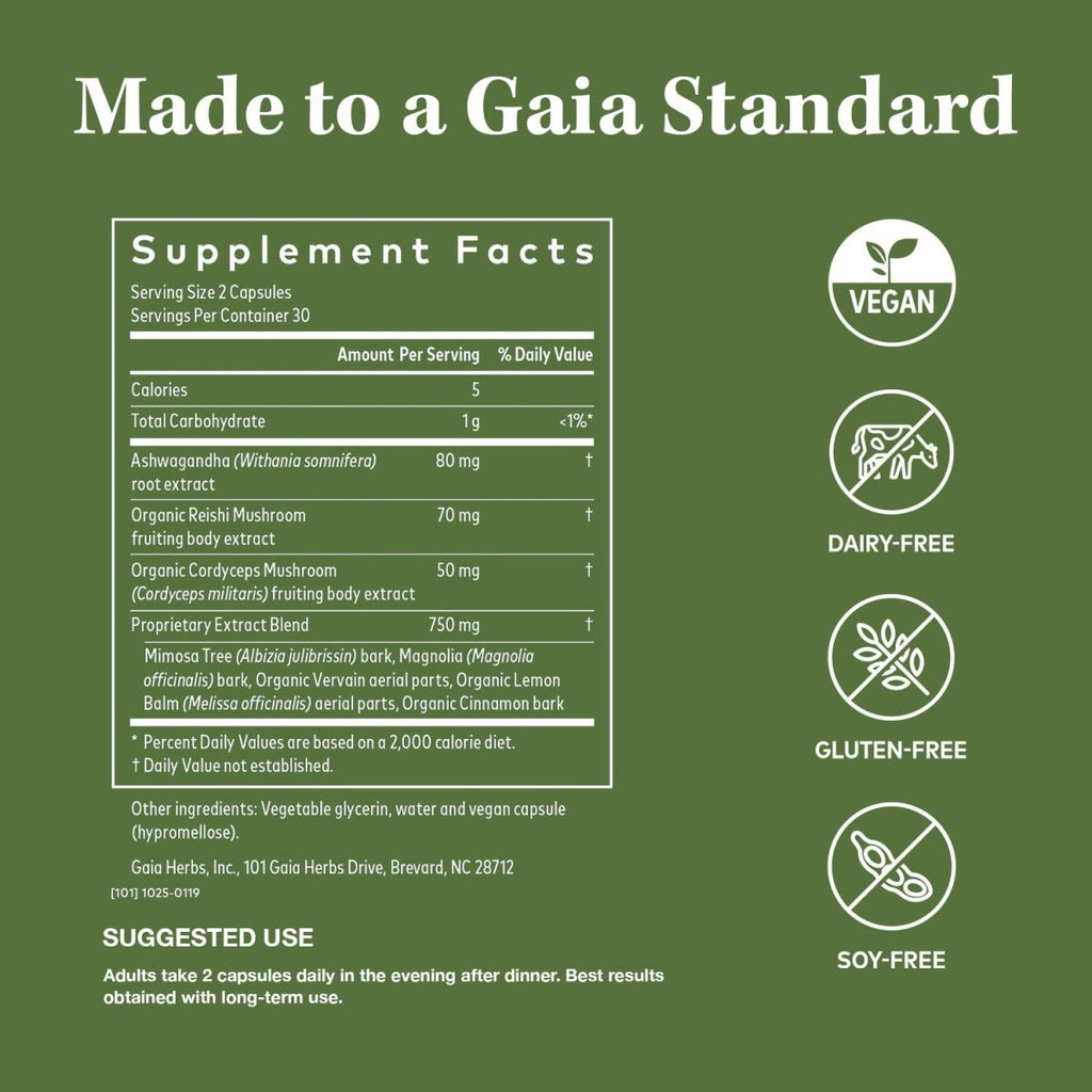 Gaia Herbs Adrenal Health Nightly Restore - Herbal Supplement with Ashwagandha, Magnolia Bark, Cordyceps, Lemon Balm, and More - 60 Vegan Liquid Phyto-Capsules (30 Servings)