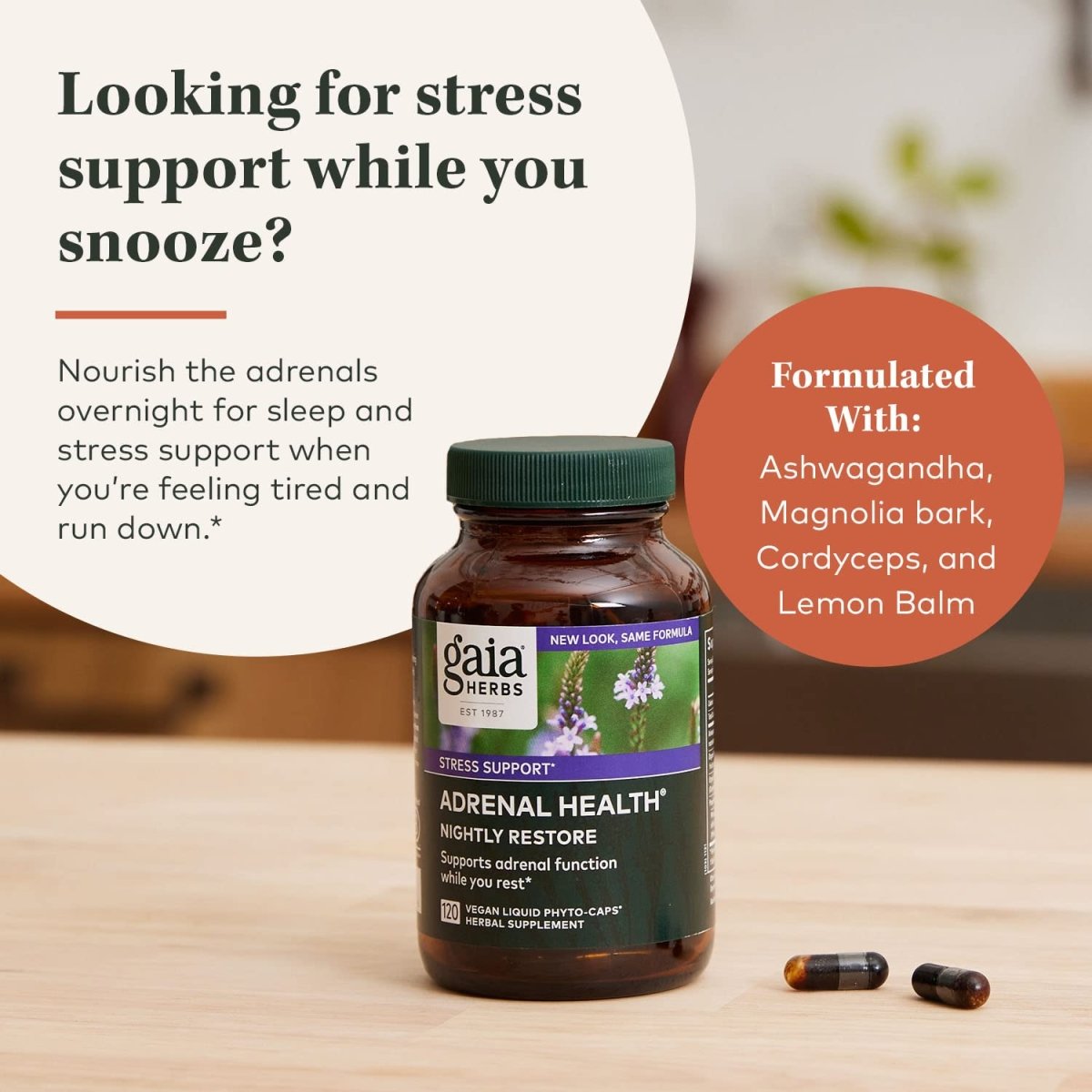 Gaia Herbs Adrenal Health Nightly Restore - Herbal Supplement with Ashwagandha, Magnolia Bark, Cordyceps, Lemon Balm, and More - 60 Vegan Liquid Phyto-Capsules (30 Servings)