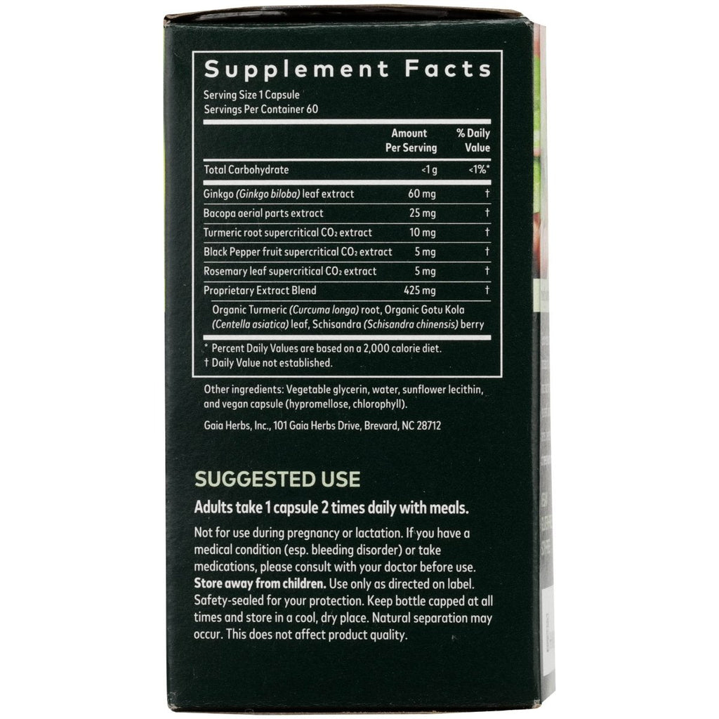 Gaia Herbs Agile Mind - Brain & Cognitive Support Herbal Supplements - with Organic Turmeric Root, Bacopa, Black Pepper, and Ginkgo Biloba - 60 Vegan Liquid Phyto-Capsules (30-Day Supply)