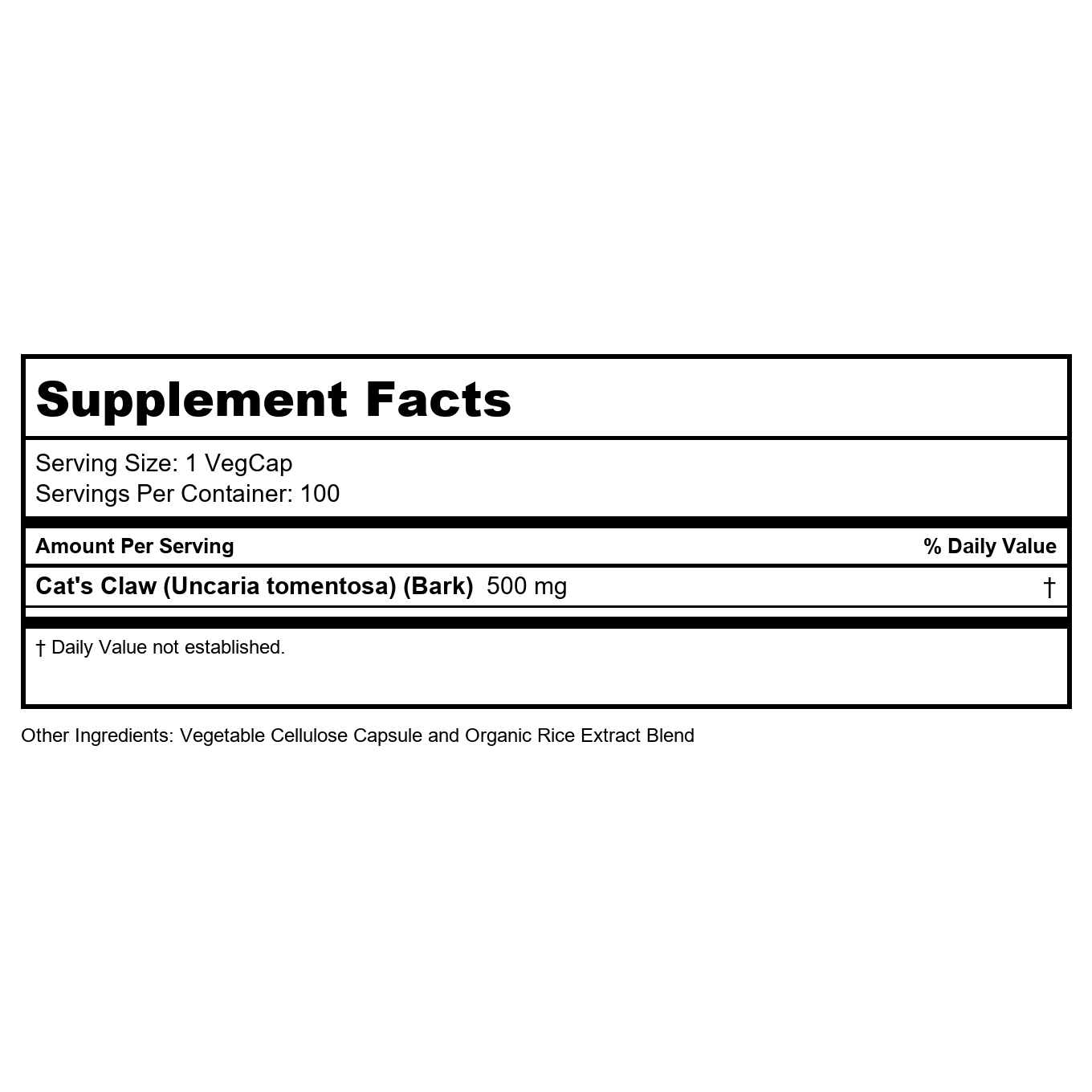 Solaray Cat's Claw Bark 500mg | Healthy Immune & Digestive System Function Support | May Help Protect Brain Function | Joint Health Support | 100ct