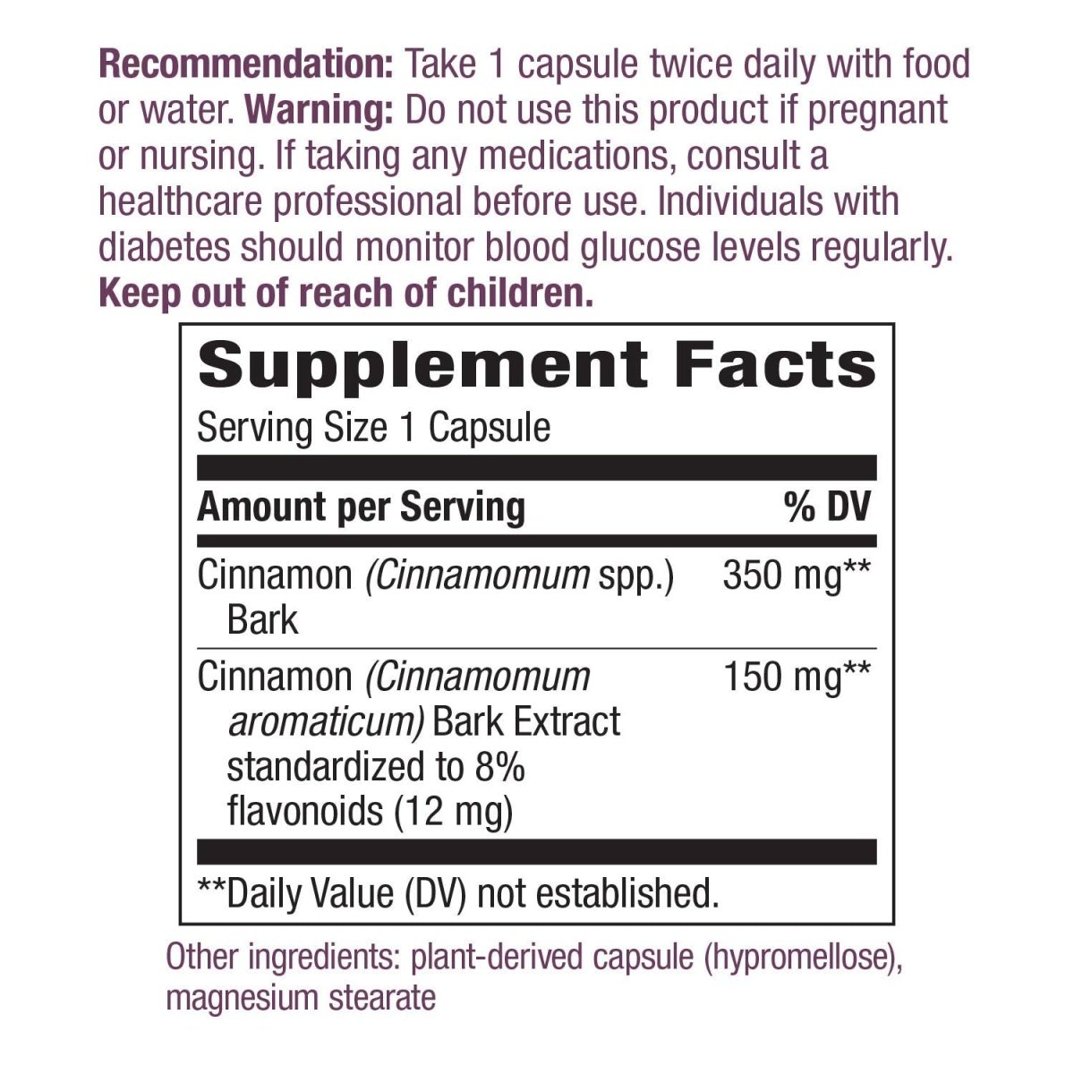 Nature's Way Premium Extract Cinnamon Standardized to 8% Flavonoids 60 Vcaps