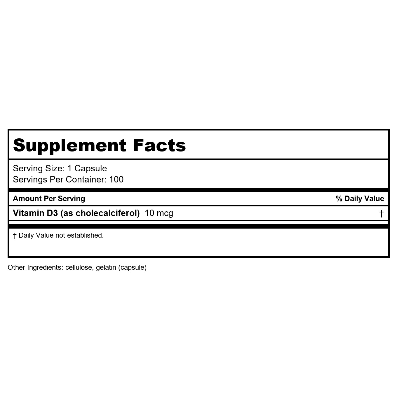 Nature's Way Vitamin D3 Dry Form, Supports Healthy Bones and Immune Function*, 10mcg Per Serving, 100 Capsules