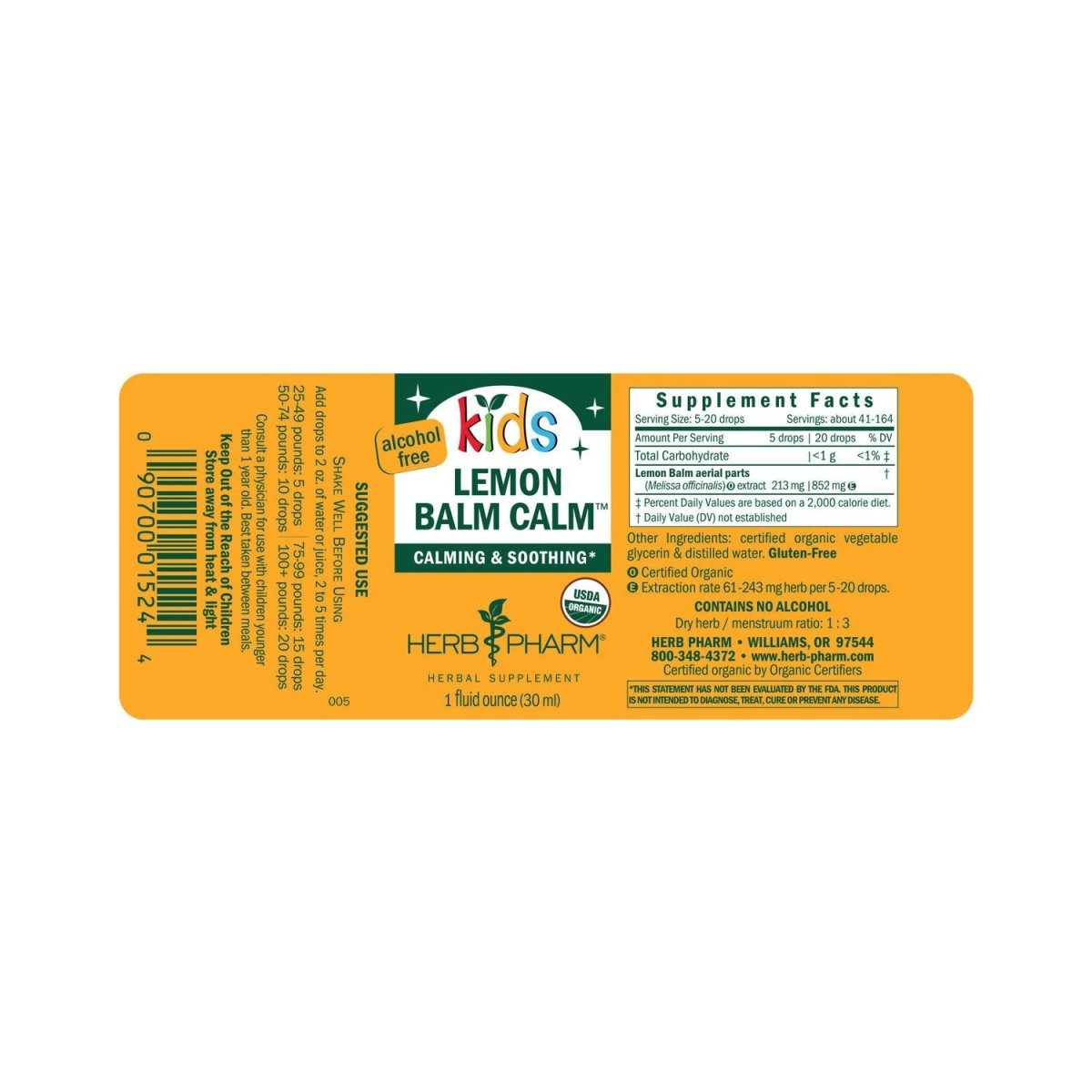 Herb Pharm Kids Lemon Balm Calm AF 1oz