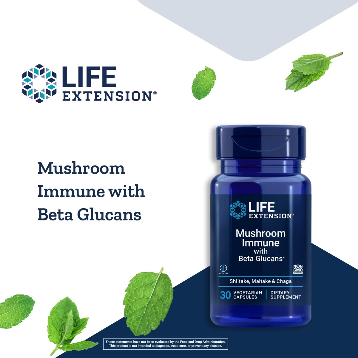 Life Extension - Mushroom Immune with Beta Glucans - 30 Vegetarian Capsules