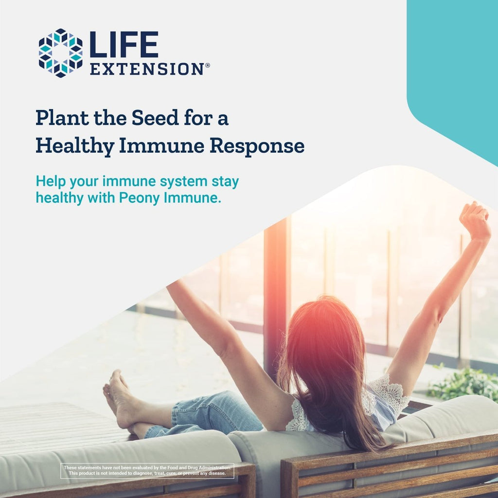 Life Extension Peony Immune - White Peony Root-Extract Supplement for Healthy Immune Support and Cell Balance - Non-GMO, Gluten-Free, Vegetarian - 60 Capsules