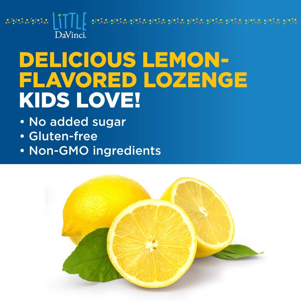 Little DaVinci Immuni-z - Kids Zinc Lozenge to Support Immune Health, Throat Tissue, Brain Health and Development, Sleep and Focus* - with Zinc Citrate and More - Lemon Flavor - 60 Lozenges