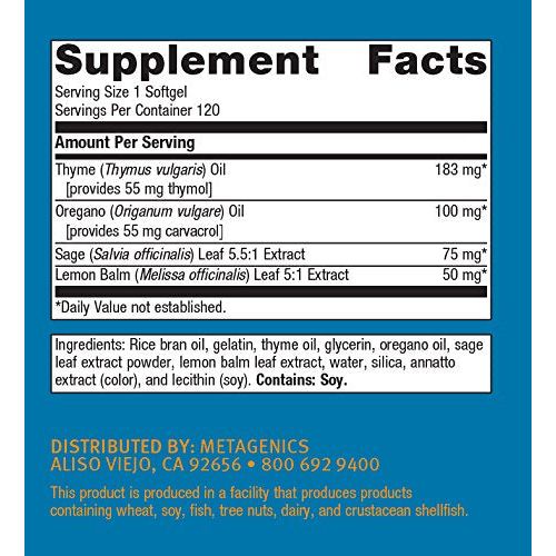 Metagenics CandiBactin-AR Nutritional Supplement Concentrated Thyme and Oregano Essential Oils Blended Bottle - 120 Count