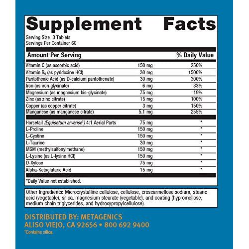 Metagenics Collagenics Nutritional Supplement Support for Connective Tissue and Collagen Tablet - 180 Count