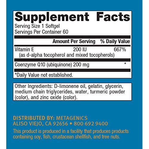 Metagenics CoQ10 ST-200, Highly Absorbable 200 mg Coenzyme Q10 Supplement to Help Support Energy Production and Cardiovascular Function - 60 Count