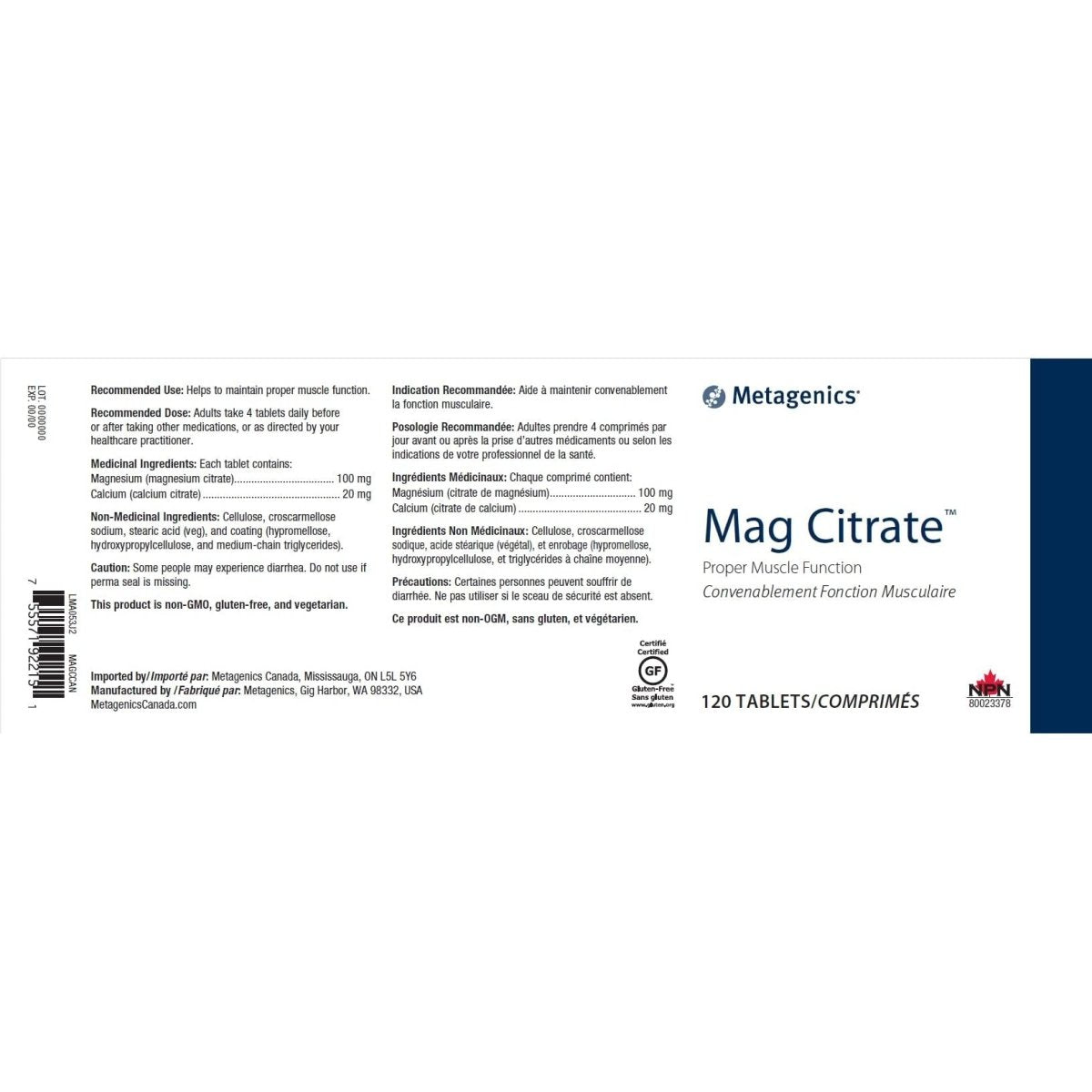 Metagenics Mag Citrate, Magnesium Citrate Supplement with Calcium to Help Support Healthy Muscle Function - 30 Servings