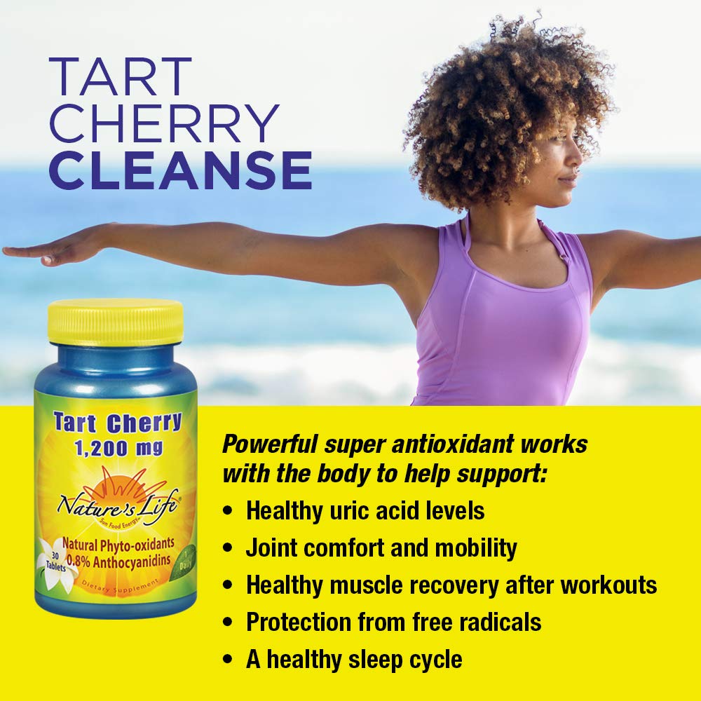 Nature's Life Tart Cherry 1200mg | Uric Acid Cleanse for Joint Comfort, Muscle Recovery & Sleep Support | with Anthocyanins & Polyphenols | 30 Tablets