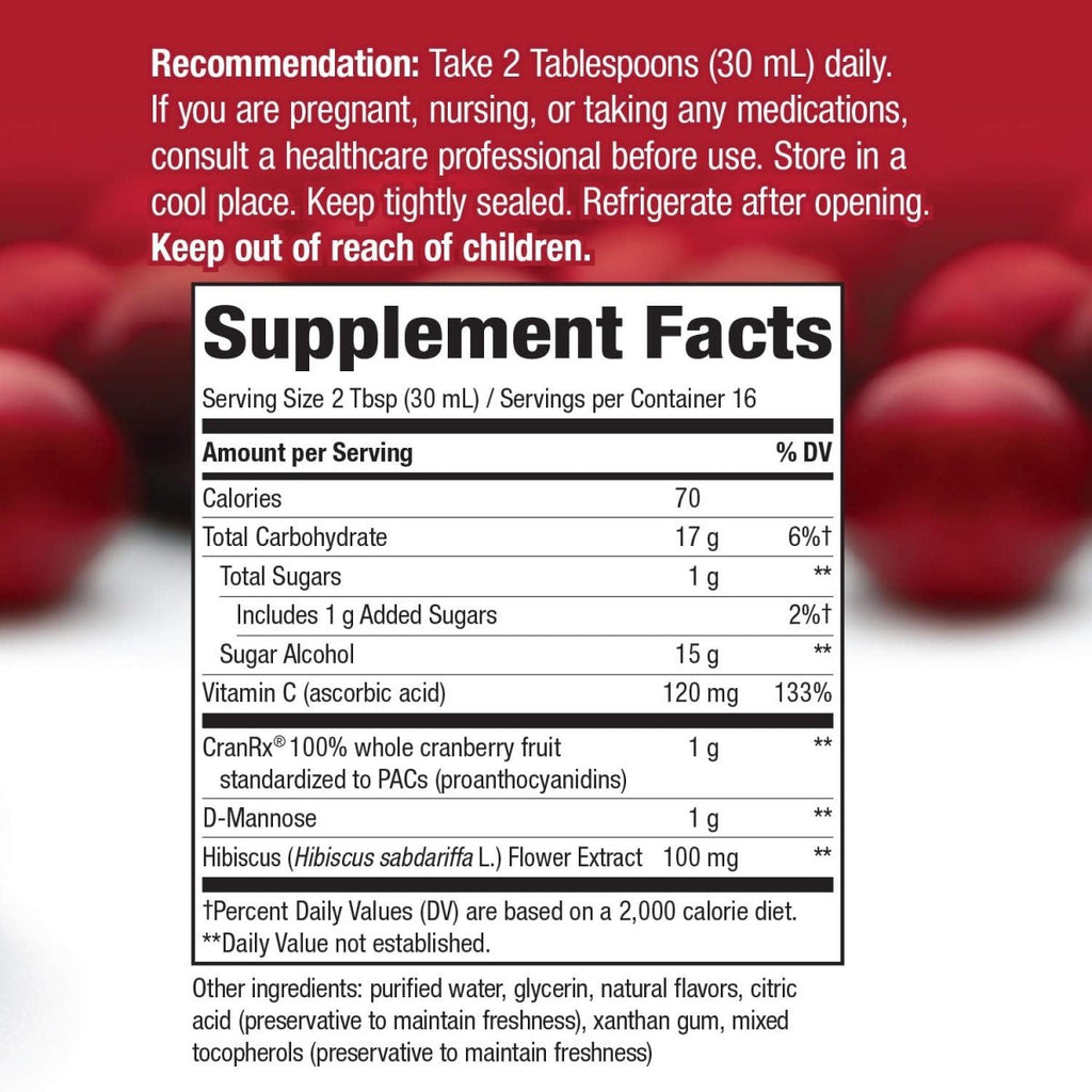 Nature's Way CranRx Extra Strength Cranberry 1,000 mg, D-Mannose + Vit C + Hibiscus, 16 fl. oz.