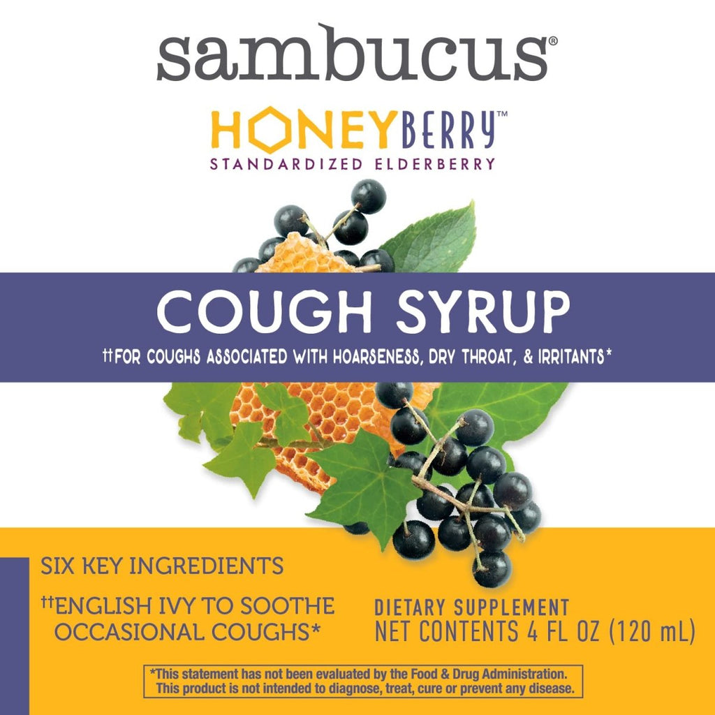 Nature's Way Sambucus HoneyBerry Cough Syrup with Black Elderberry Extract & Organic Honey, Immune Support*, 4 Fl. Oz