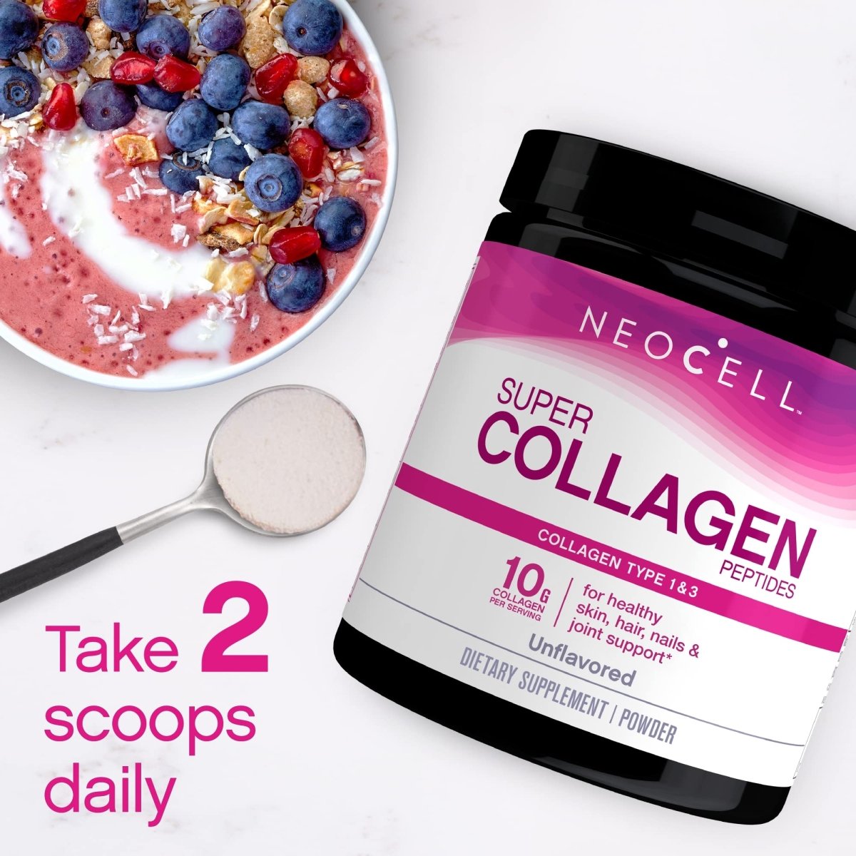NeoCell Super Collagen Peptides, 10g Collagen Peptides per Serving, Gluten Free, Keto Friendly, Non-GMO, Grass Fed, Healthy Hair, Skin, Nails and Joints, Unflavored Powder, 7 oz., 1 Canister