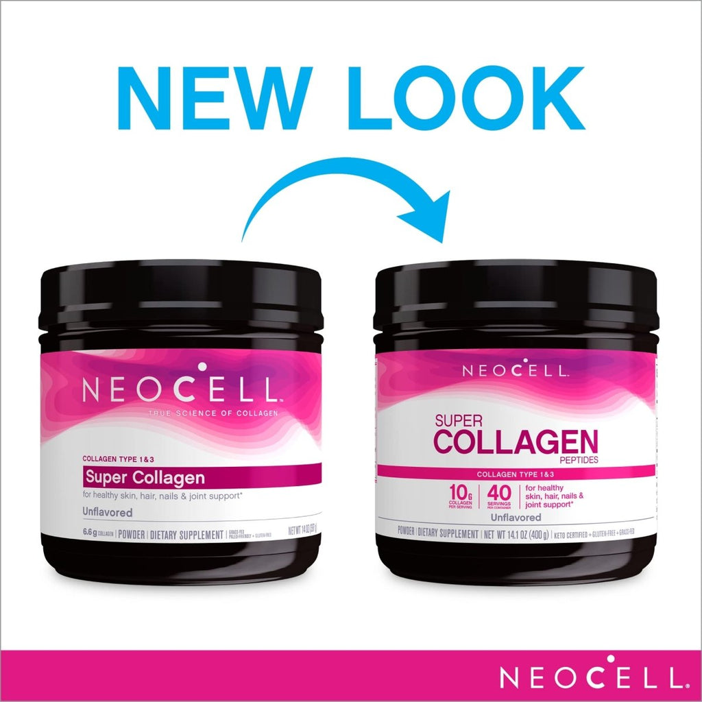 NeoCell Super Collagen Peptides, 10g Collagen Peptides per Serving, Gluten Free, Keto Friendly, Non-GMO, Grass Fed, Healthy Hair, Skin, Nails and Joints, Unflavored Powder, 14.1 oz., 1 Canister