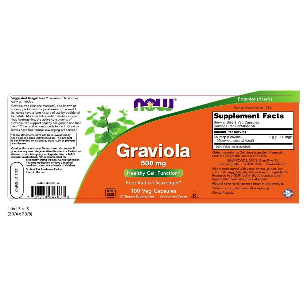 Now Foods Graviola 500 mg 100 Vcaps - 4703