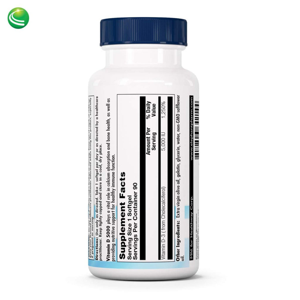 Nutra BioGenesis - Vitamin D 5000 - Vitamin D3 5000 IU to Help Support Calcium Absorption and Immune Function - 90 Softgels
