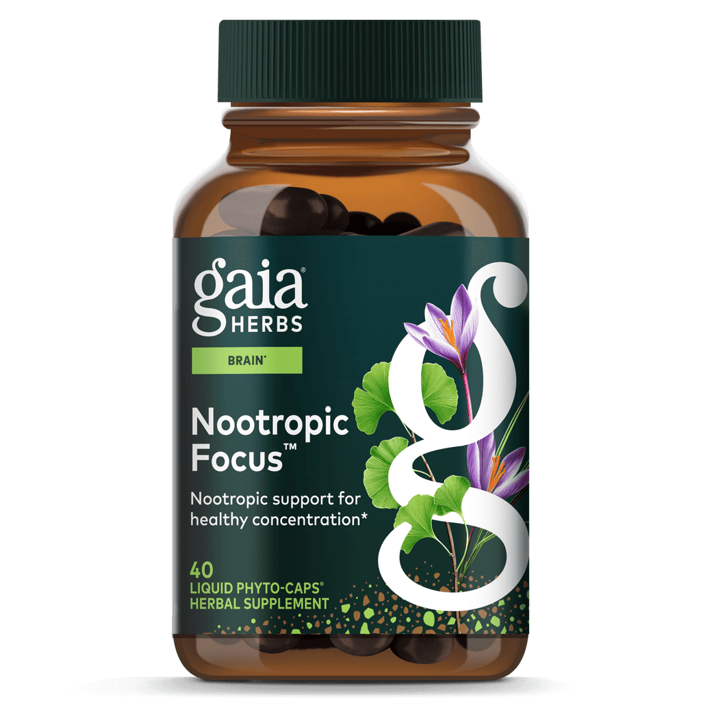 Gaia Herbs Nootropic Focus - Brain & Cognitive Support Supplement to Help Maintain Healthy Concentration* - with Saffron, Lemon Balm & Spearmint - 20 Liquid Phyto-Capsules (Up to 10-Day Supply)