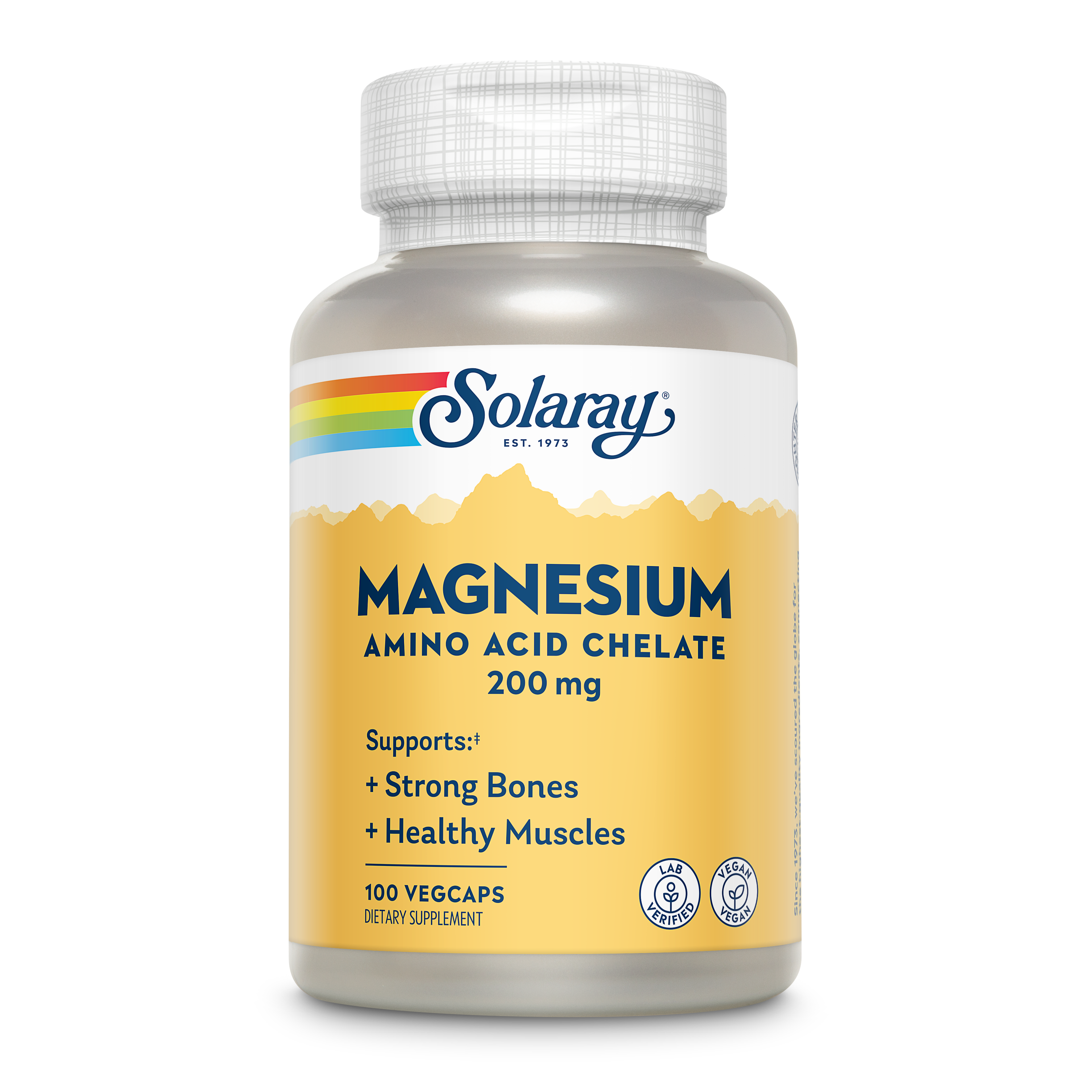 Solaray Magnesium Amino Acid Chelate 200 mg, Chelated Magnesium Supplement for Bone Health, Heart Health and Muscle Function Support, Vegan, 60-Day Money Back Guarantee, 100 Servings, 100 VegCaps