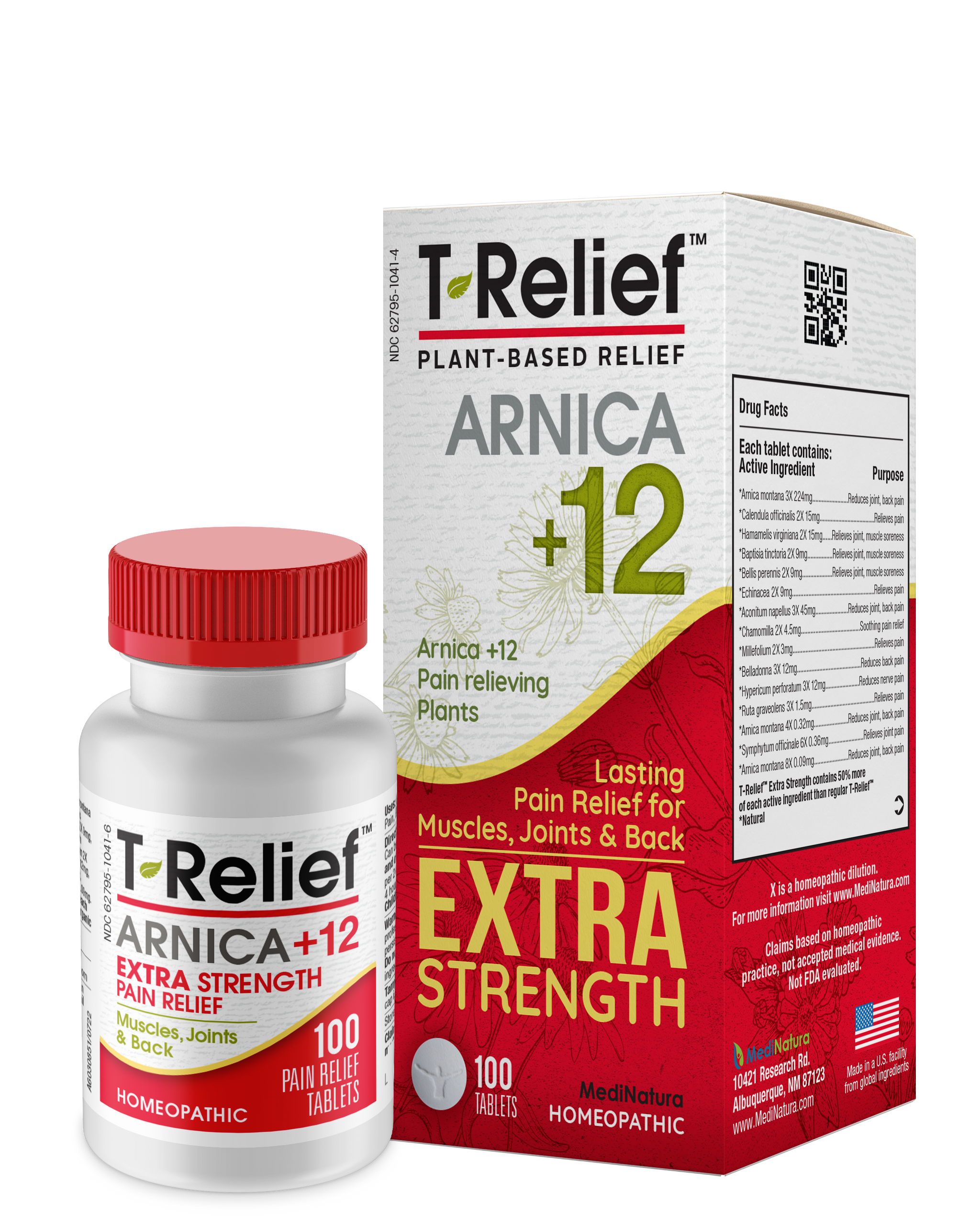 Medinatura T-Relief Arnica +12 Lasting Pain Relief Muscles Joints Back 100 Tablets