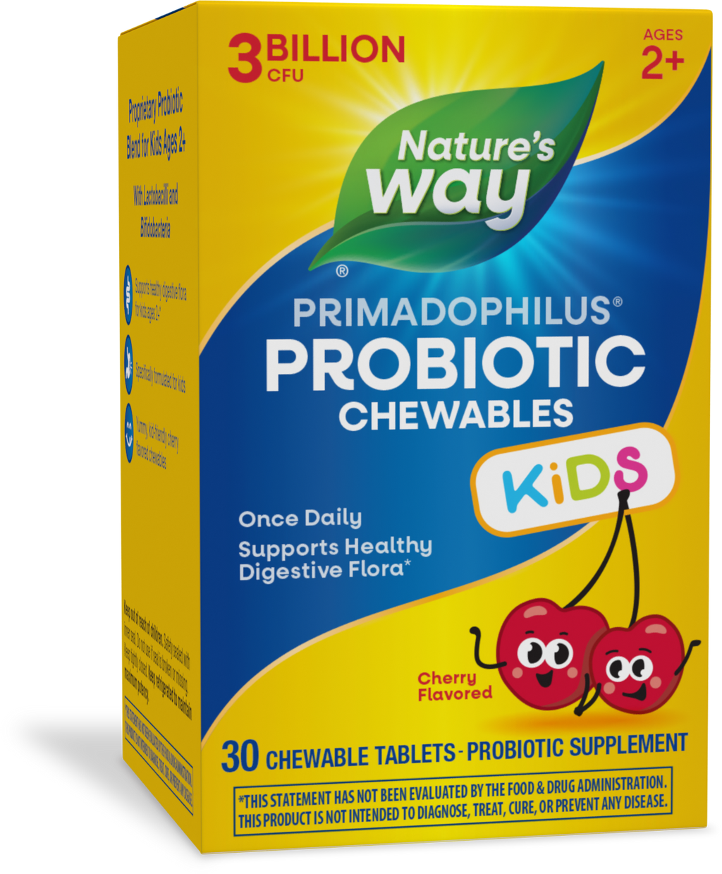 Nature's Way Primadophilus Kids Probiotic Cherry Flavor 30 Chewable Tablets - 4 Pack