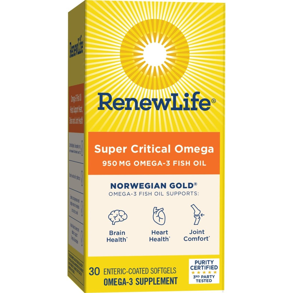 Renew Life Fish Oil, Norwegian Gold Omega-3 Supplement ? 950mg Critical Omega-3 Fish Oil Supplement, Dairy & Gluten Free, Supports Healthy Heart & Brain Function, Burp-Free - 30 Soft Gel Capsules