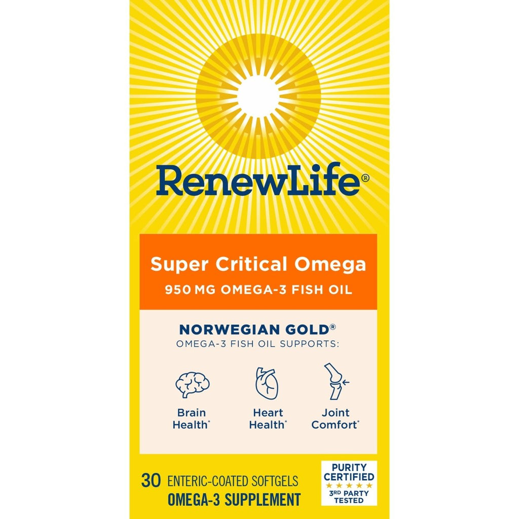 Renew Life Fish Oil, Norwegian Gold Omega-3 Supplement ? 950mg Critical Omega-3 Fish Oil Supplement, Dairy & Gluten Free, Supports Healthy Heart & Brain Function, Burp-Free - 30 Soft Gel Capsules