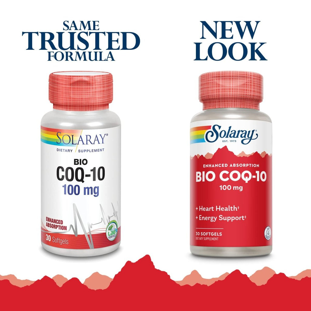 SOLARAY Bio CoQ-10 100 mg | Enhanced Absorption | Vitamins A & E | Healthy Heart & Cellular Energy Support (30 CT)