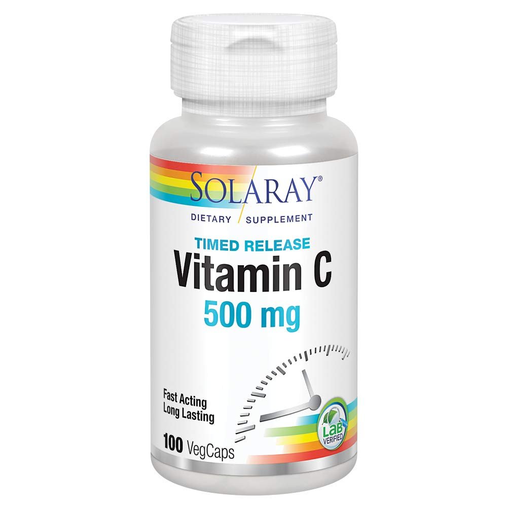 SOLARAY C w/Rose Hips & Acerola Two-Stage, Timed-Release, Veg Cap (Btl-Plastic) 500mg | 100ct