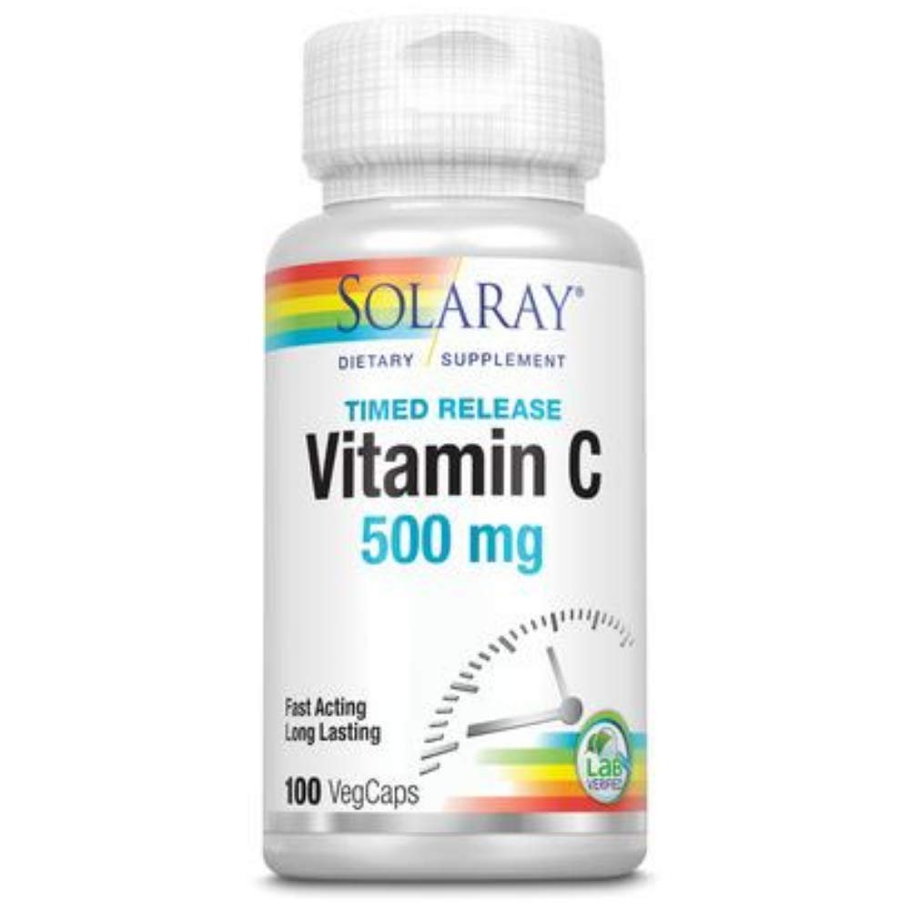 SOLARAY C w/Rose Hips & Acerola Two-Stage, Timed-Release, Veg Cap (Btl-Plastic) 500mg | 100ct