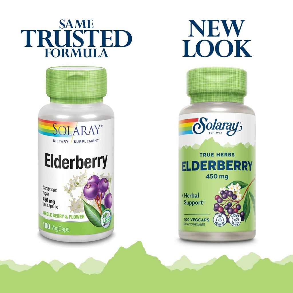 SOLARAY Elderberry Berry & Flower 450mg | Support for General Wellbeing During Cold Months | with Flavonoids & Phenolic Compounds | Non-GMO | 100ct