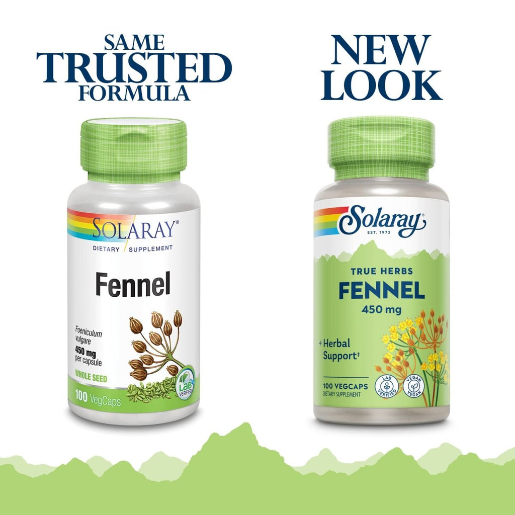SOLARAY Fennel Seed 450mg | May Help Support Healthy Digestion, Fresh Breath, Respiratory Function | Non-GMO | Vegan | Lab Verified | 100 VegCaps