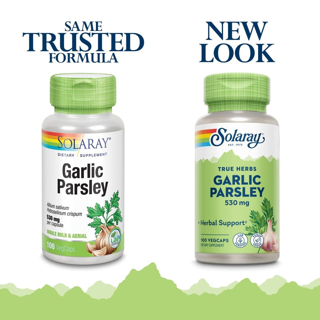 SOLARAY Garlic Bulb & Parsley Leaf 530mg | Healthy Cardiovascular and Immune System Function Support | Non-GMO, Vegan & Lab Verified | 100 VegCaps