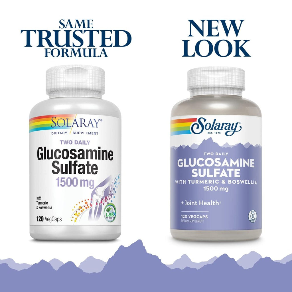 SOLARAY Glucosamine Sulfate 1500mg, Healthy Joint Support Supplement, Powerful Connective Tissue and Joint Health Formula with Turmeric & Boswellia, 60-Day Money Back Guarantee, 60 Serv, 120 VegCaps