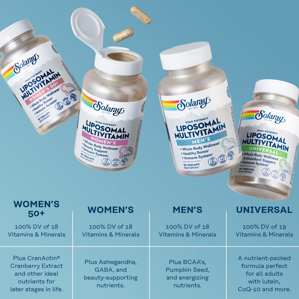 SOLARAY Liposomal Multivitamin for Men, Enhanced Absorption Immune, Energy & Bone Support, Mens Daily Multi Vitamin, BCAA?s, Vitamin D3, C, B12, Zinc, Vegan, Soy Free, 30 Servings, 60 VegCaps
