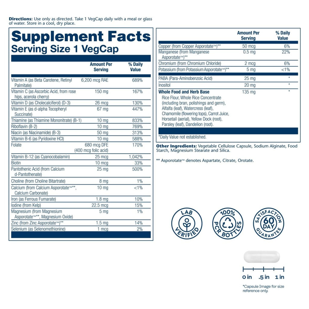 SOLARAY Once Daily High Energy Multivitamin, Immune System and Energy Support, Whole Food and Herb Base Ingredients, Men?s and Women?s Multi Vitamin, 120 Servings, 120 VegCaps
