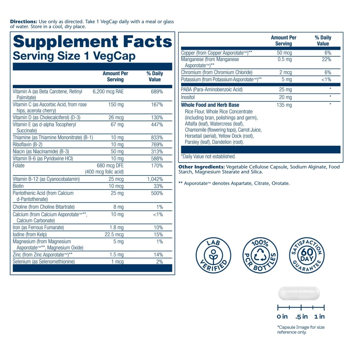 SOLARAY Once Daily High Energy Multivitamin, Immune System and Energy Support, Whole Food and Herb Base Ingredients, Men?s and Women?s Multi Vitamin, 30 Servings, 30 VegCaps