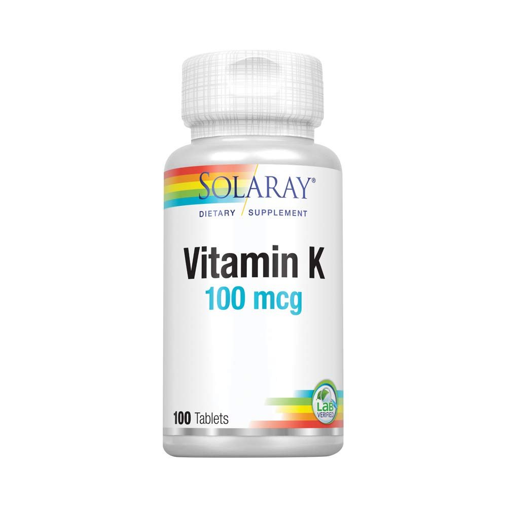 SOLARAY Vitamin K-1 100mcg | Healthy Bone Structure, Blood Clotting, Protein Synthesis Support | Non-GMO, Vegan & Lab Verified | 100 Tablets
